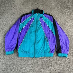 VINTAGE 90s Bocoo Jacket Womens Small Blue Purple Colorblock Windbreaker Coat*